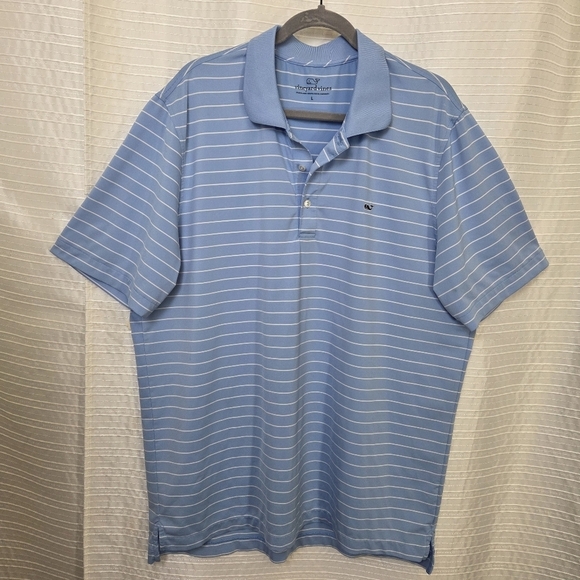 Vineyard Vines Performance Golf Polo Shirt Stretch Blue Stripe Men’s L - Picture 2 of 9